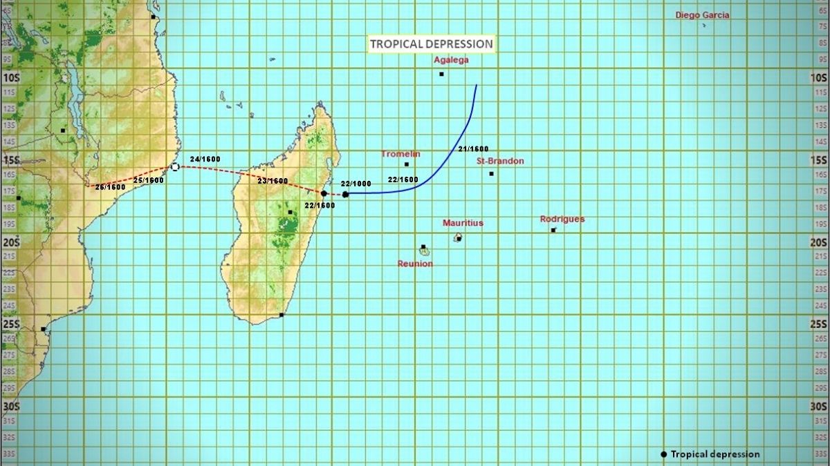 Tropical depression born near St Brandon, heading towards Madagascar