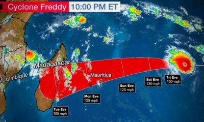 Intense tropical Cyclone Freddy (Category 5) could slam Mauritius on Monday