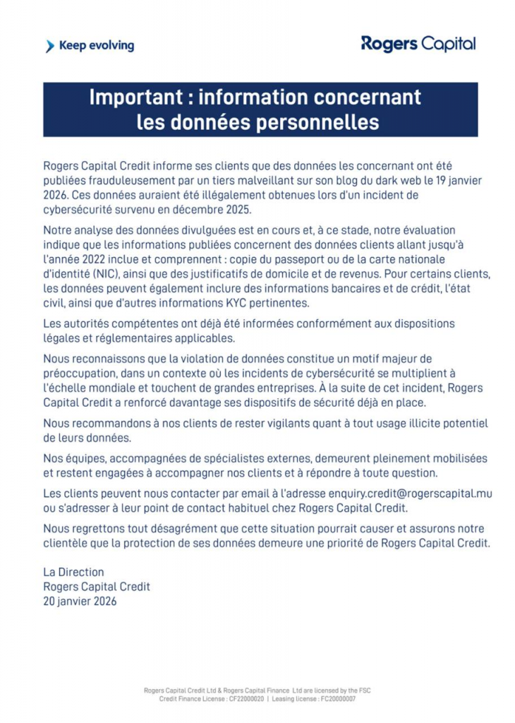 Sensitive Client Data Stolen in 2025 Leaked on Dark Web, Rogers Capital Confirms Sensitive Client Data Stolen in 2025 Leaked on Dark Web, Rogers Capital Confirms