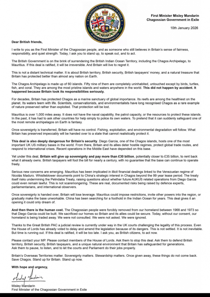 Chagossian Leader Urges Final Push to Stop the 35 billion Handover Chagossian Leader Urges Final Push to Stop the 35 billion Handover