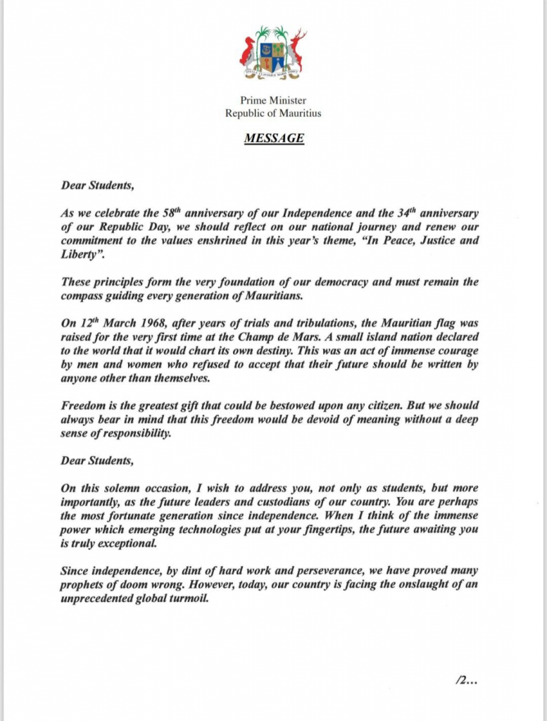 58 Years of Independence Sees Prime Minister Challenge Youth to Lead Nation